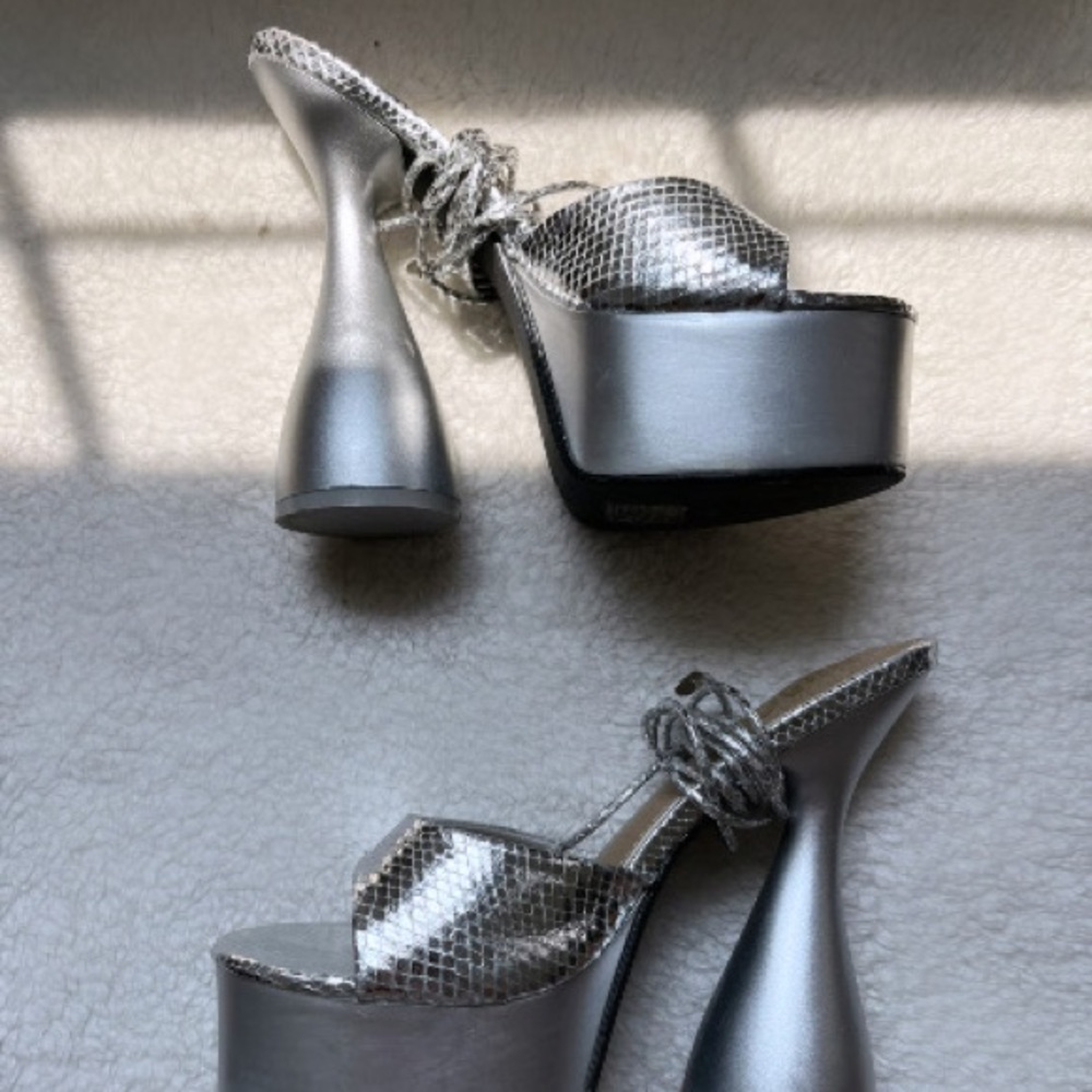 Renaissance Metallic Silver Platform Heels